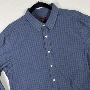 UNTUCKit Shirt Mens Large Blue Grey Check Button Down Long Sleeve 100% Cotton L
